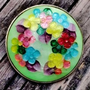 Antique, Rare Oversized Guilloche Enamel Floral Brooch